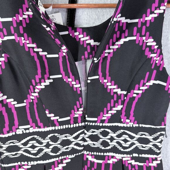 Cato Dress Womens Sz 8 Black Pink White Pockets Sleeveless Abstract Print Belt - Picture 10 of 16